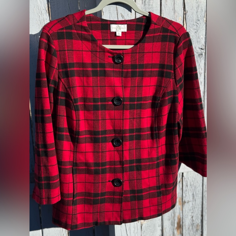 Studio Works Plaid Blazer XL X-Large Business Casual Sweater Office Work Jacket